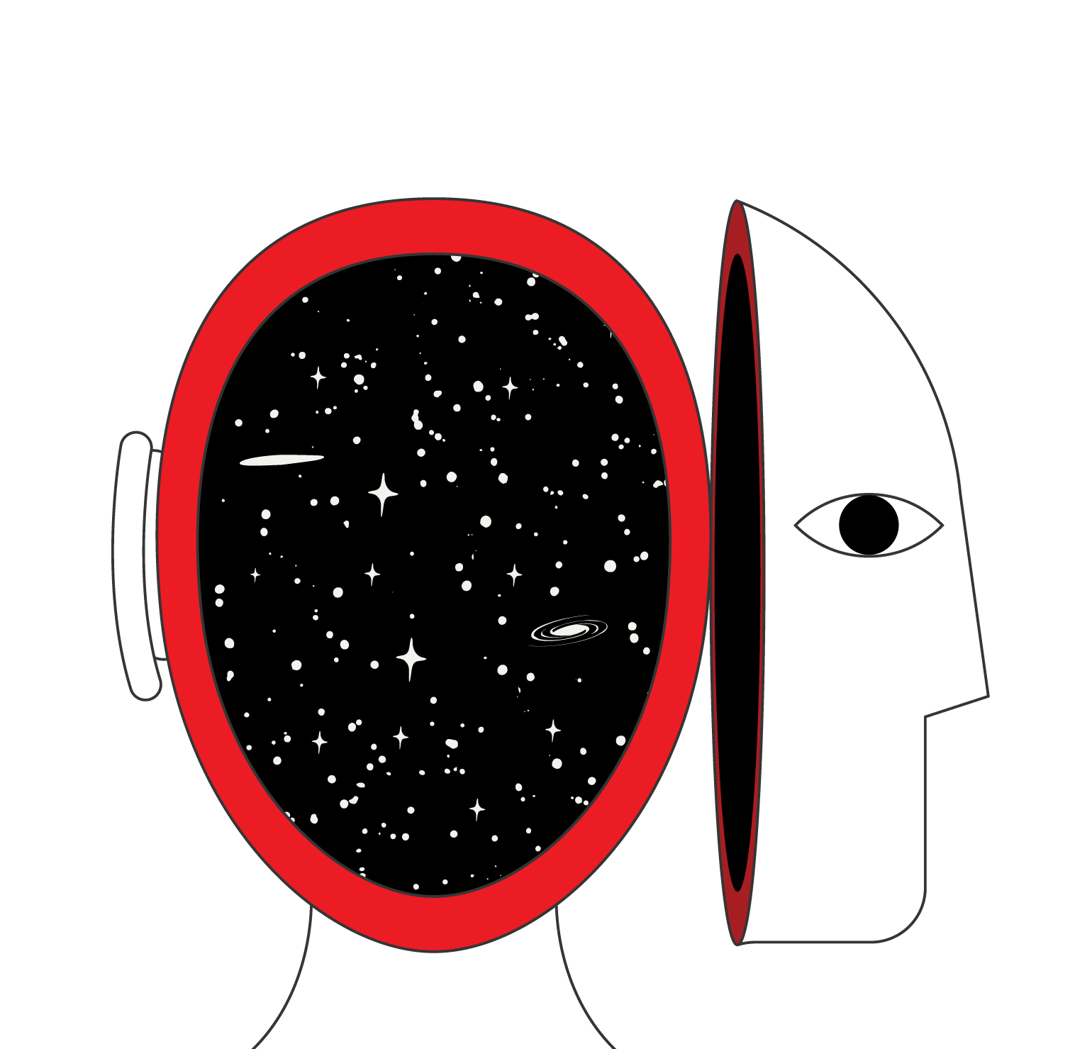 Abstract illustration of a profile with a cosmic visor revealing a starfield